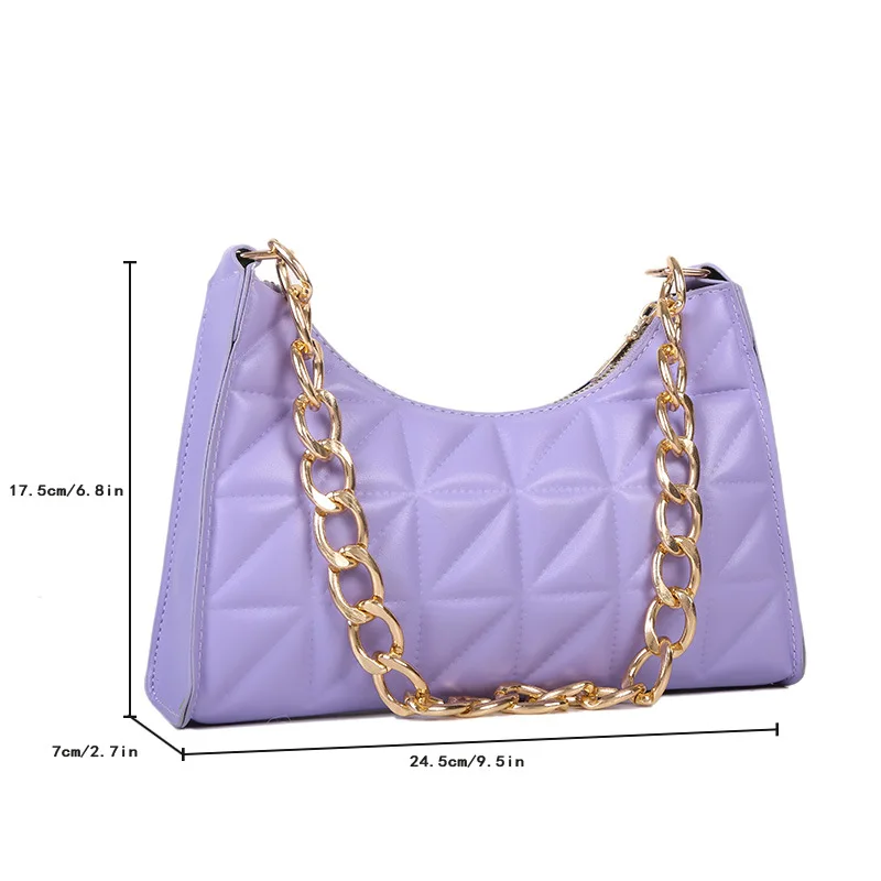 Women\'s Diamond Pattern Shoulder Bag PU Leather Solid Color Niche Chain Handbag Fashion Females Underarm Shopping Bag