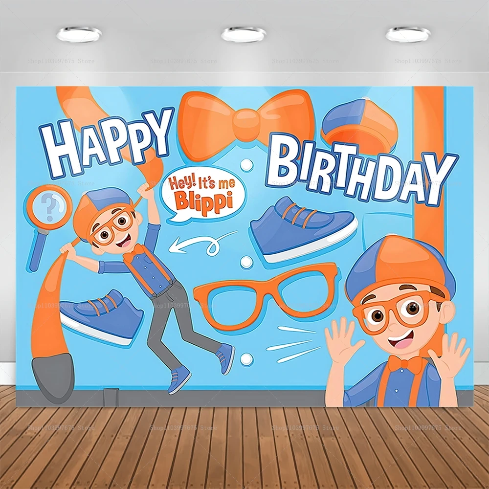 Blippi Birthday Party Backdrop Decoration Children\'s Birthday Cake Table Decor Banner Baby Shower Photo Booth Background Props