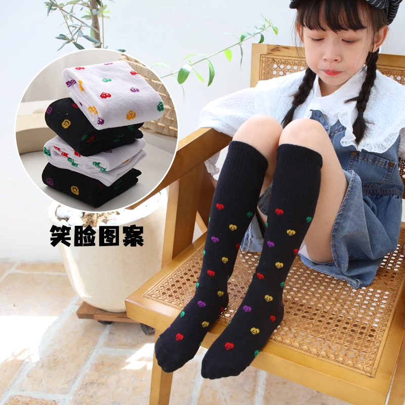 Spring Autumn infant baby Girls Cotton socks color Love Smile Fashion over keen high socks Kids Children embroidery Calf Socks