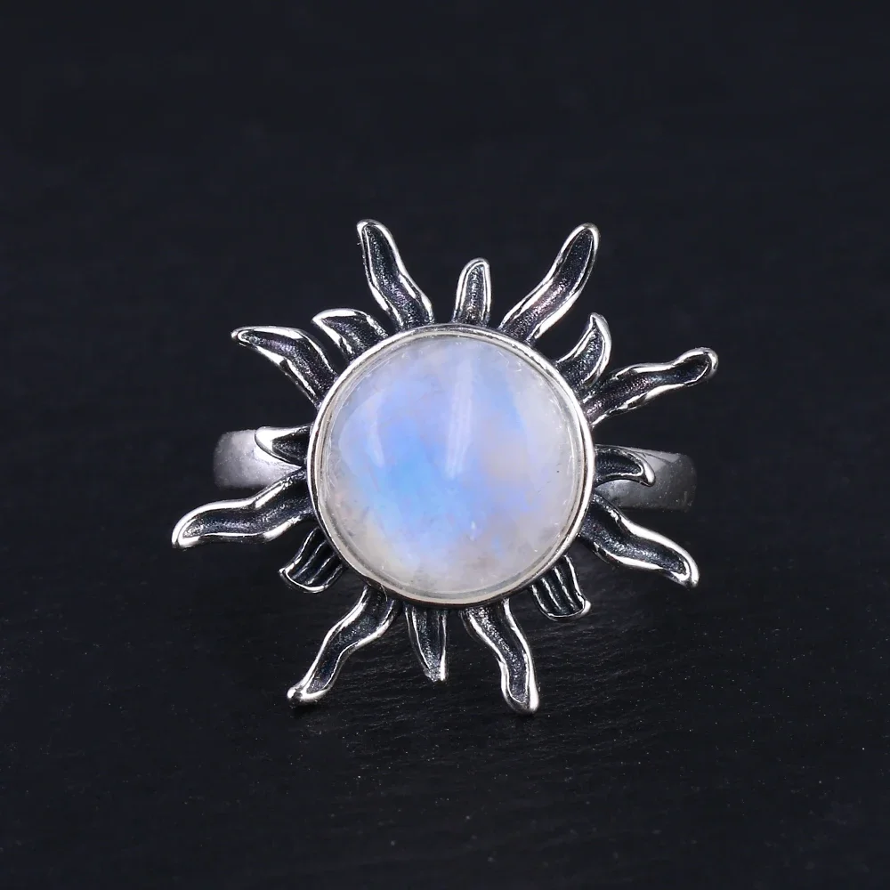 Unisex 10mm Natural Labradorite Ring in 925 Silver
