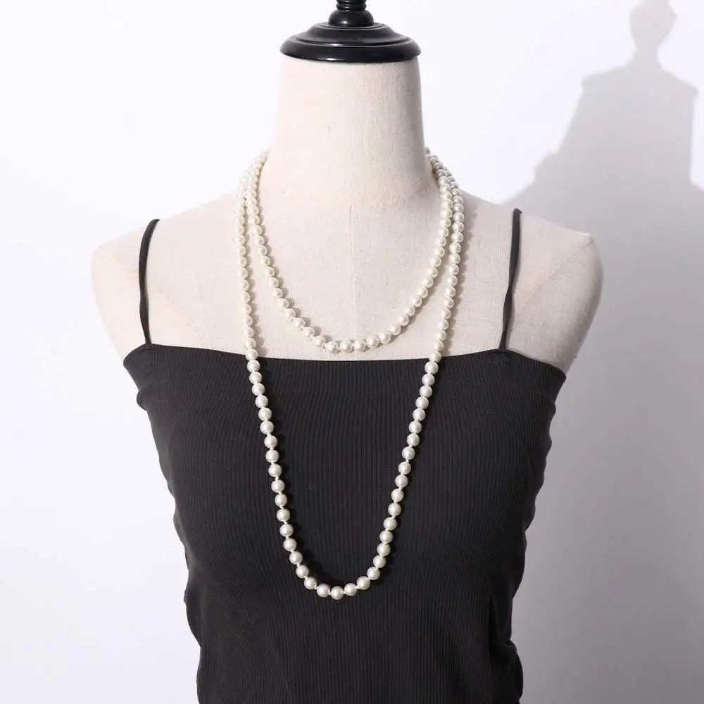 Temperament Vintage Elegant Luxury Sweet Women Choker Imitation Pearl Sweater Chain Clavicle Chain Korean Style Long Necklace