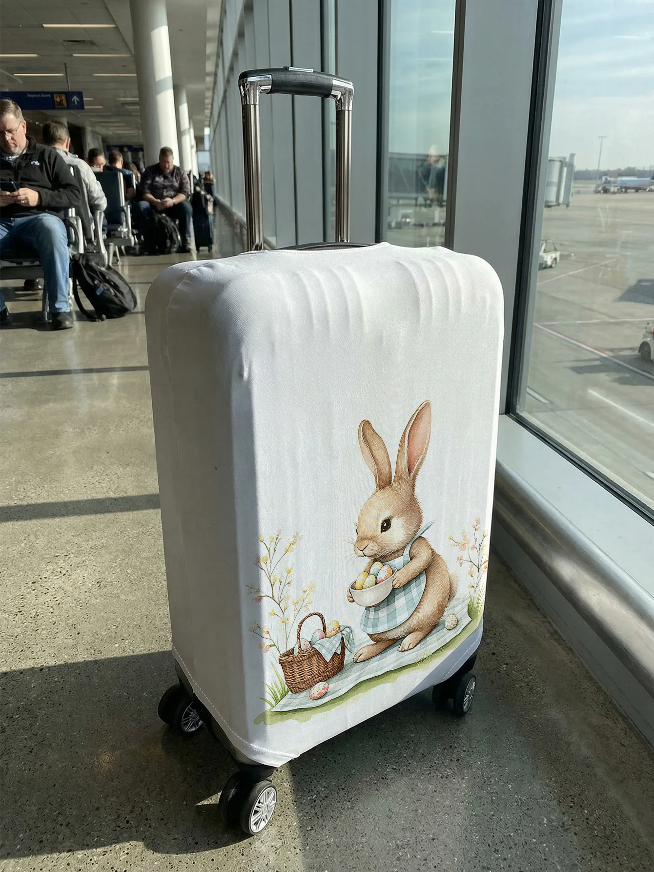 White Base Easter Bunny Egg Picnic Luggage Cover, Suitable for 18-32 Inch Luggage Cover, Luggage Handle Glove, Travel Accessorie