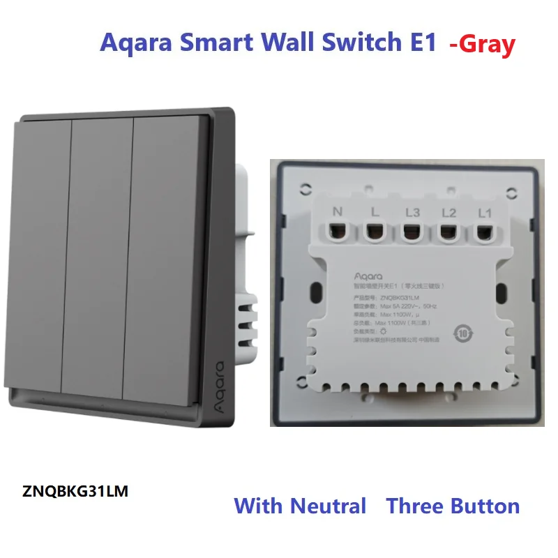 중립이없는 Aqara E1 벽 스위치 Xiomi Mi Home APP 용 중립 스마트 홈 ZigBee 3.0 무선 키 라이트 스위치