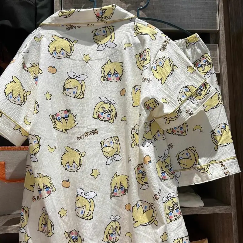 Kagamine Rin Len Summer Pajamas Anime Cartoon Sanrio Short Sleeve Thin Pajamas Student Summer Cotton Home Clothes Girls Pajamas﻿