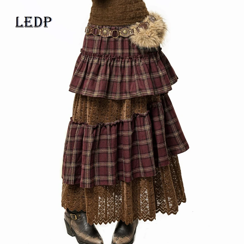 

Punk Design Sweet Cool Personality Irregular Lace Splicing Plaid Women's Cake Skirt Autumn Winter Loose Versatile Skirt Ladies