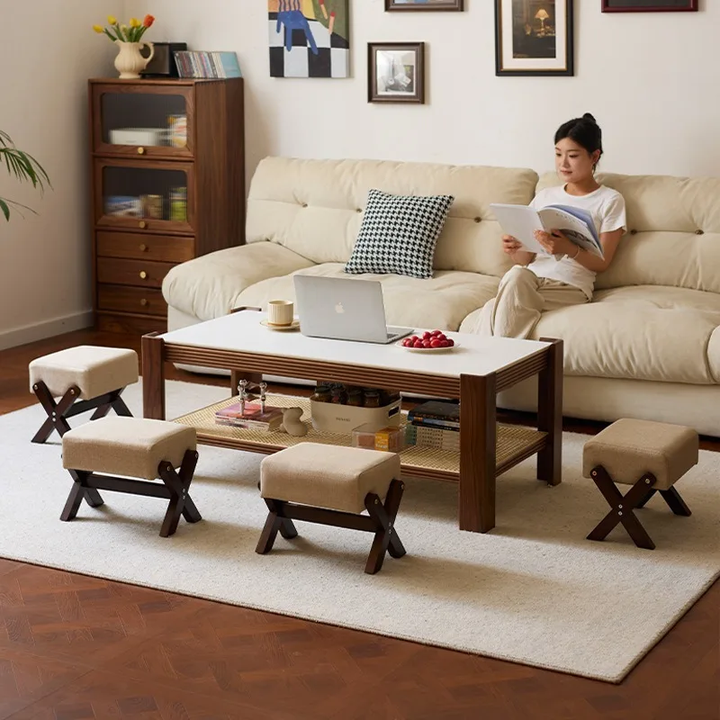 Solid Wood Household Small Stools, Living Room Soft Bag, Multifunctional Sofa Stool