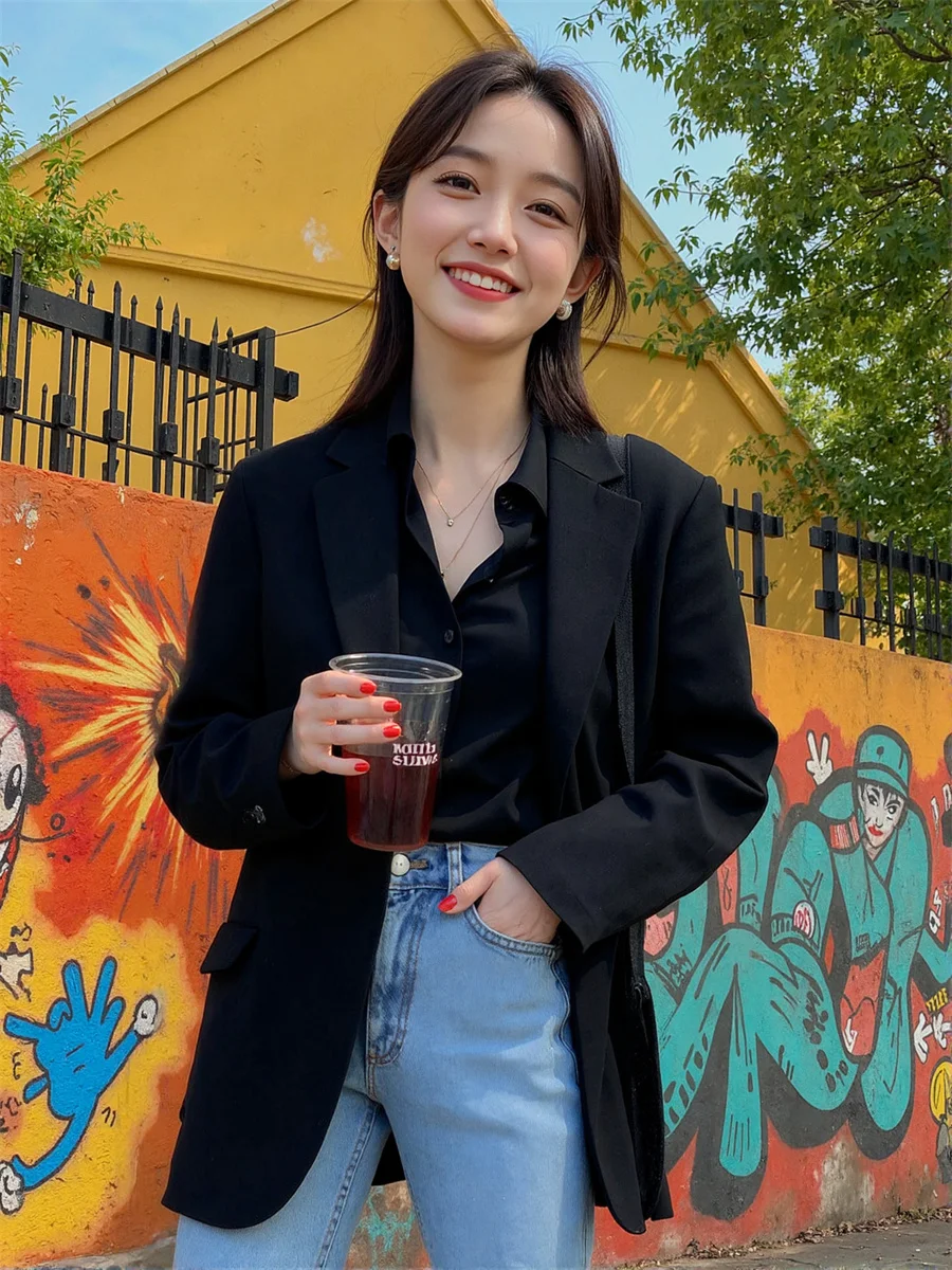 

Женское пальто, женские пиджаки, черно-белый цвет, удобная одежда, утолщенная контрастная полосатая точка, ногти с интегрированными деталями