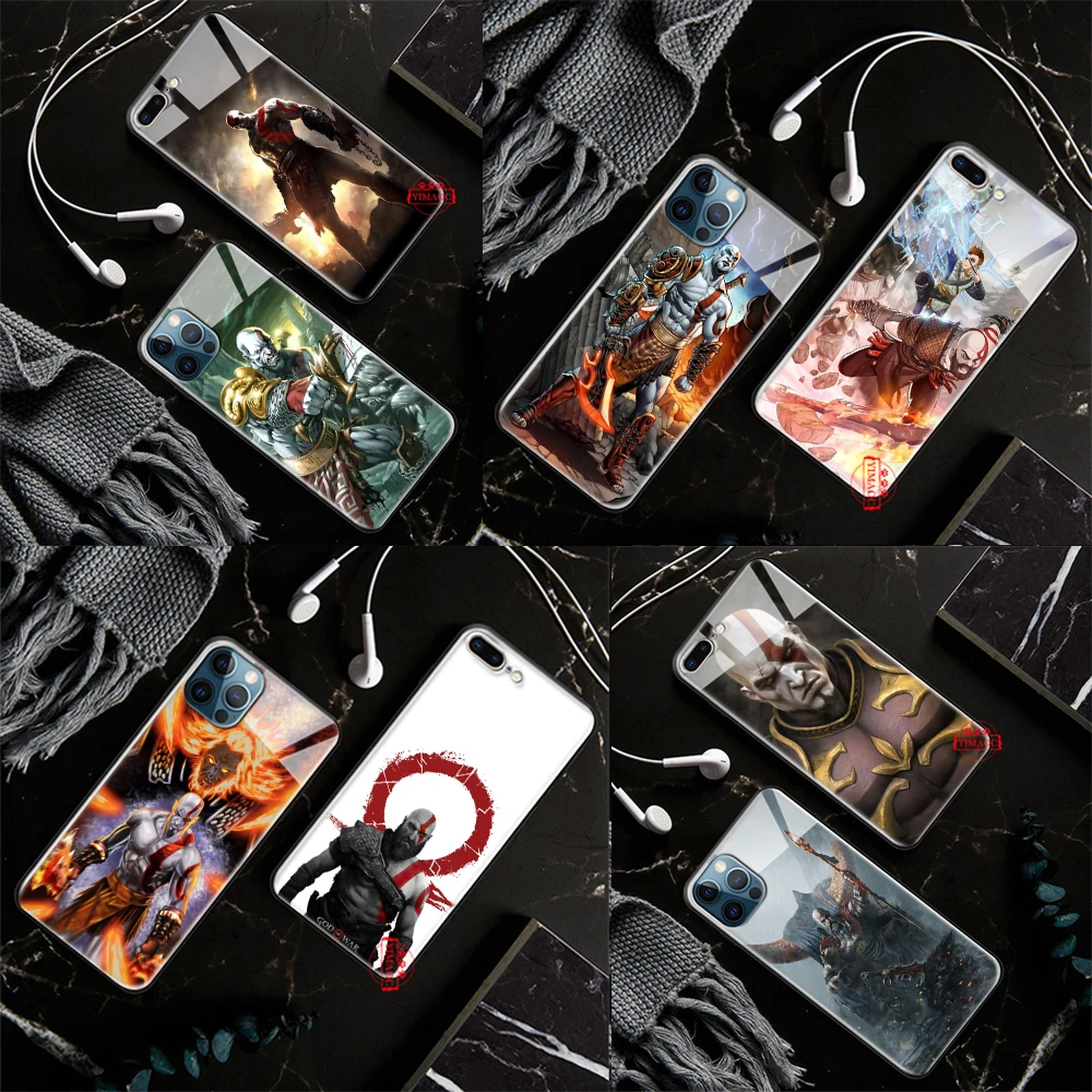 Стеклянный чехол P160 kratos god of war для iPhone 15 14 Plus 13 12 11 X XS XR Pro Max Mini 8 7 Plus