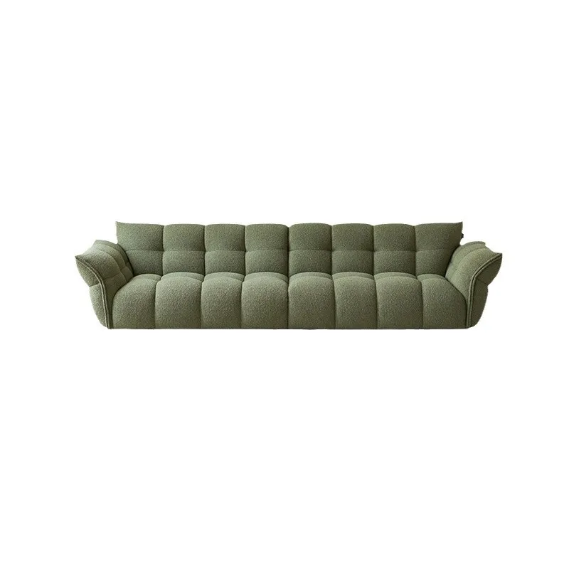

French cream style fabric sofa petal living room Nordic small apartment straight row three-person sofa
