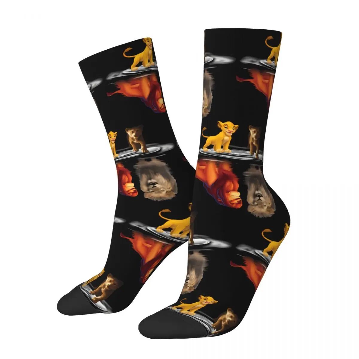 Funny Crazy Sock for Men Splendid Hip Hop Vintage The Lion King Happy Seamless Pattern Printed Boys Crew compression Sock