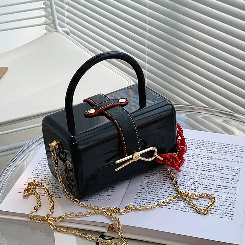 Niche Design Jelly Bag Women\'s Summer 2023 New Fashion Portable Box Package Ins Versatile Chain Messenger Bag PVC Handbag