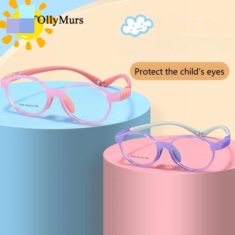 OLLYMURS Сверхлегкая удобная детская оправа для очков для мальчиков, винтажные круглые гибкие оптические детские очки по рецепту для девочек