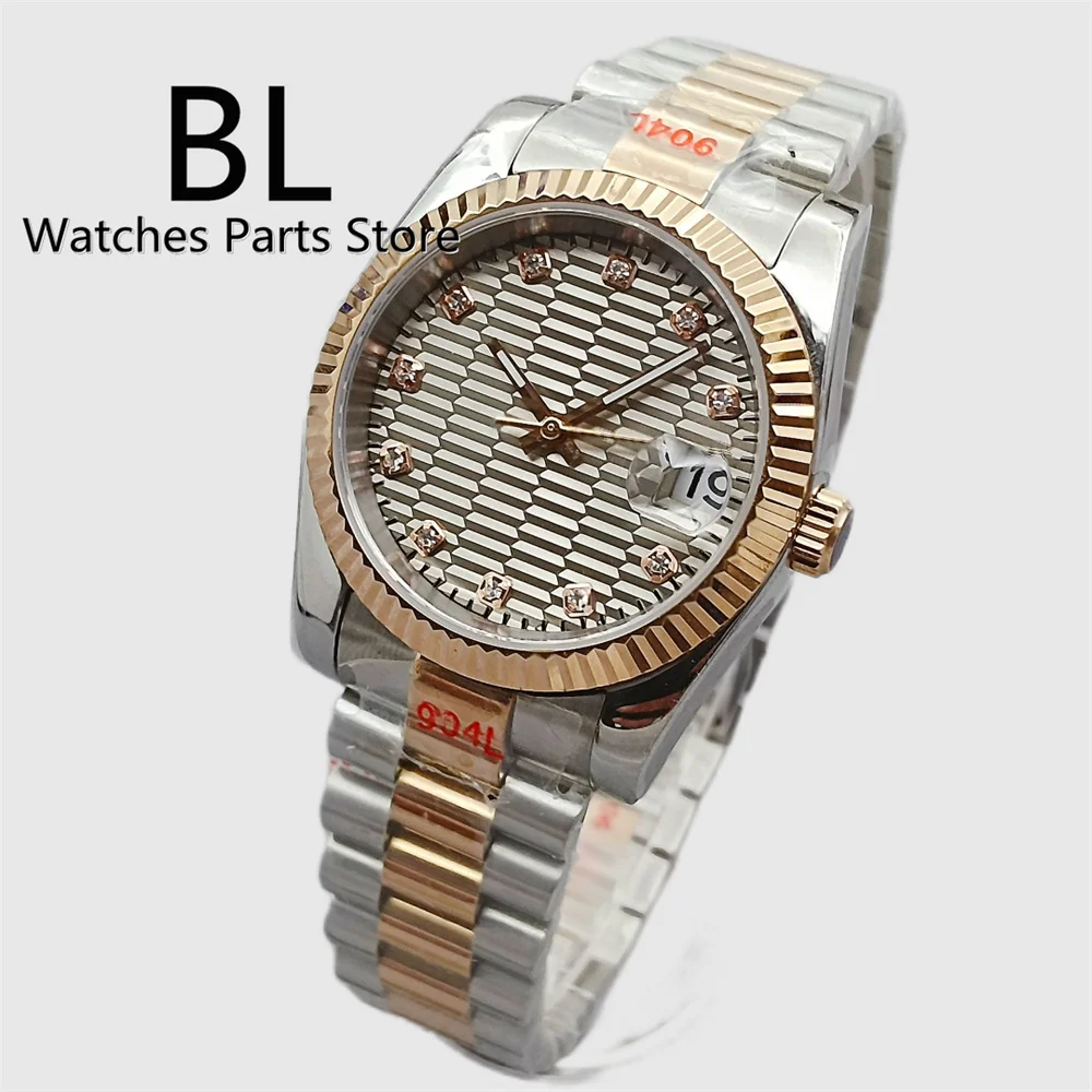 BLIGER 36mm/39mm Men's Watch NH35 Automatic Movement Rose Gold Fluted Bezel President Bracelet Fluted Dial Sapphire Glass Date