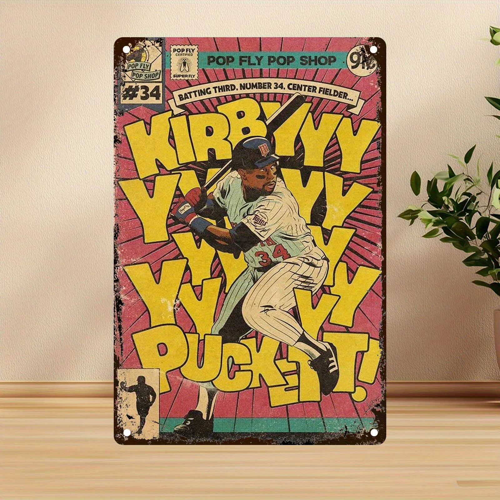 , Vintage-Style Baseball Metal Wall Art - 7.9x11 Inch Dynamic Player Design, Durable Aluminum Sign with Easy-Hang Hardware, Retr