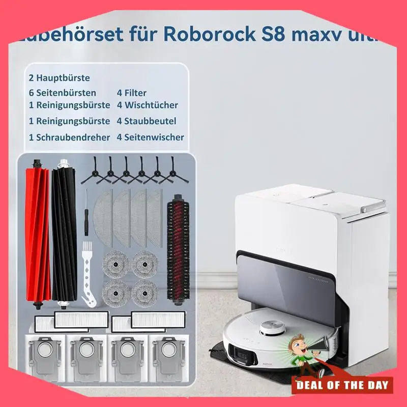 24-Hour Delivery Accessory For Roborock S8 Maxv Ultra/S8 Max Ultra Replacement Parts-Main Brush, Side Brush, Filter, Dust Bag, W