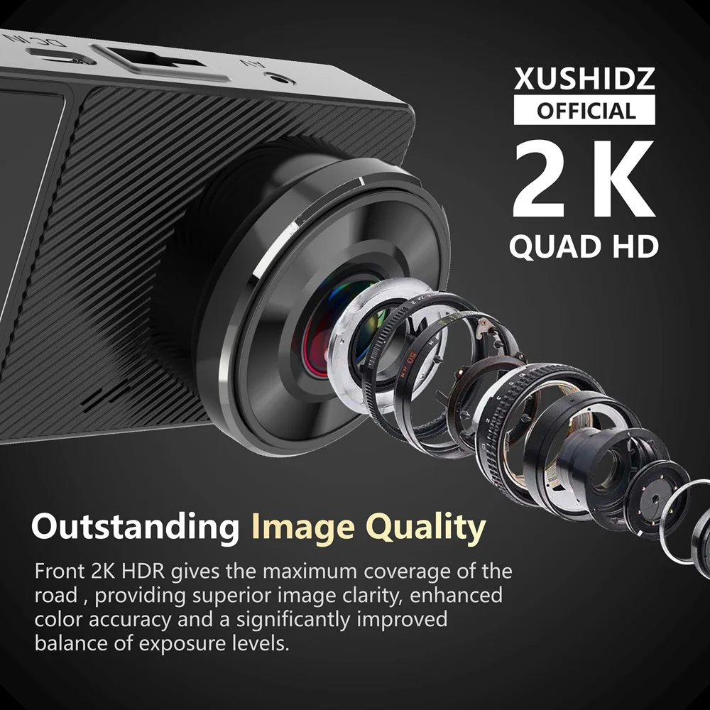 XUSHIDZ 2K WiFi داش كاميرا أمامية وخلفية كاميرا سيارة مسجل فيديو السيارة DVR للرؤية الليلية داشكام ثنائي القناة HDR