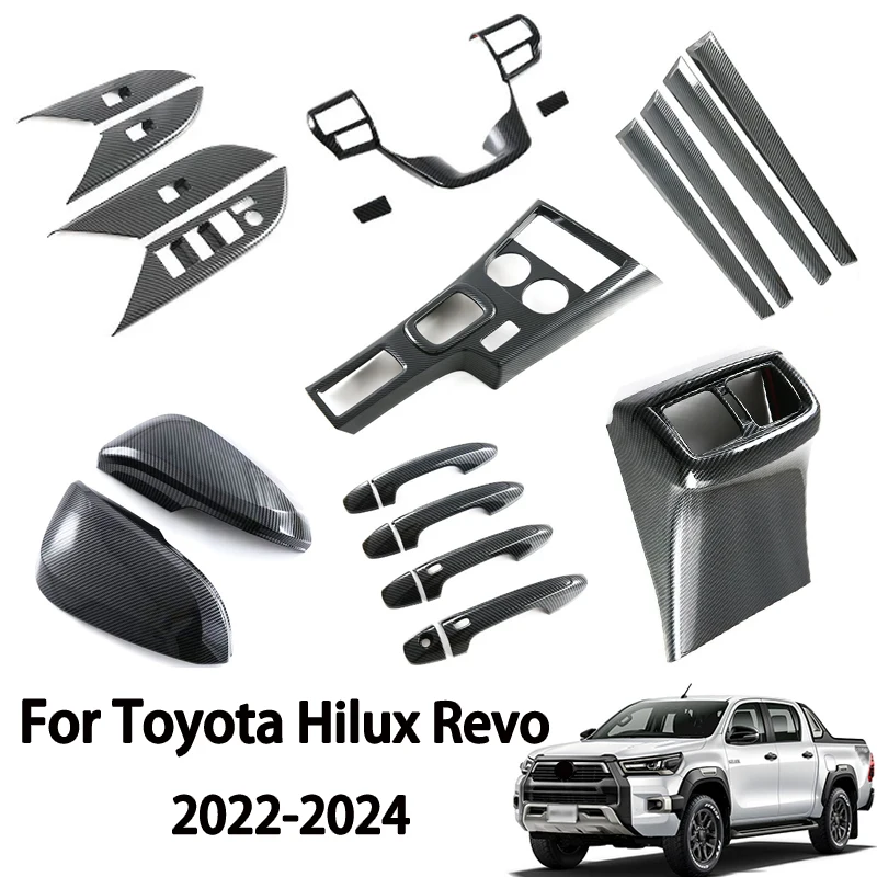 For Toyota Hilux REVO 2022-2024 ABS Carbon Fiber Gear Shift Frame Steering Wheel Cover Rearview Mirror Cover Decal Accessories
