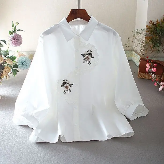 Chinese Style Embroidered Cotton Shirt for Women in 2025 Summer New Casual Loose Slim and Versatile Chinese Style Splicing Top