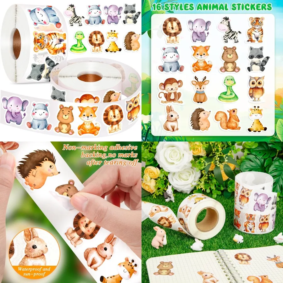 

1200 Pcs Animal Stickers for 2 Roll Nature Stickers Cute Roll Sticker Bulk for Teacher Reward School Supplies Incentives with 1