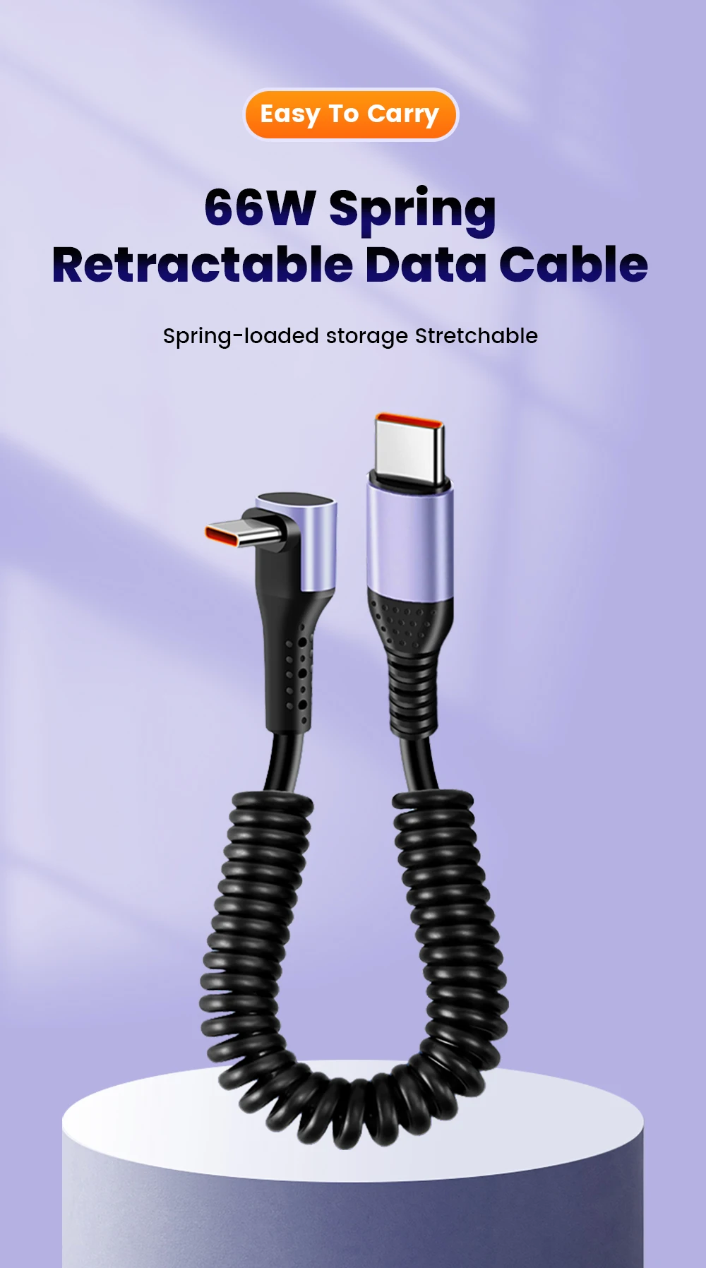 6A Elbow USB Type C Spring Short Cable 20cm to 1m 66W 100W Dual Type C Fast Charging Cable Wire For iPhone 15 16 Samsung Xiaomi