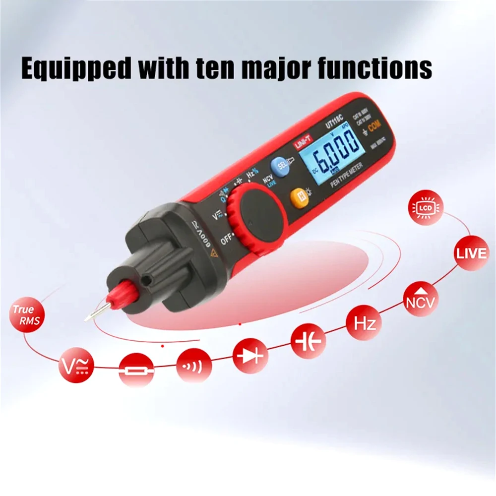 UNI-T UT118C مقياس رقمي متعدد القلم نوع جهاز اختبار كهربائي التيار المتناوب تيار مستمر الفولتميتر الجهد أوم متر مكثف هرتز لايف NCV Multitester