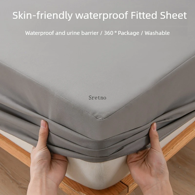 SRETNO TPU Waterproof Mattress Protector Fitted Sheet Solid Color Polyester Anti Slip Mattress Covers Bed Sheet Cover Queen Size