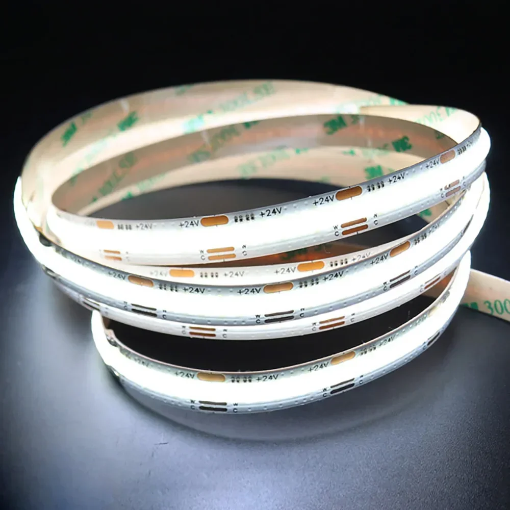 FCOB CCT LED Light Strip 640 LEDs High Density Flexible FOB COB 10mm Led Lights RA90 Warm White with White Linear Dimmable DC24V