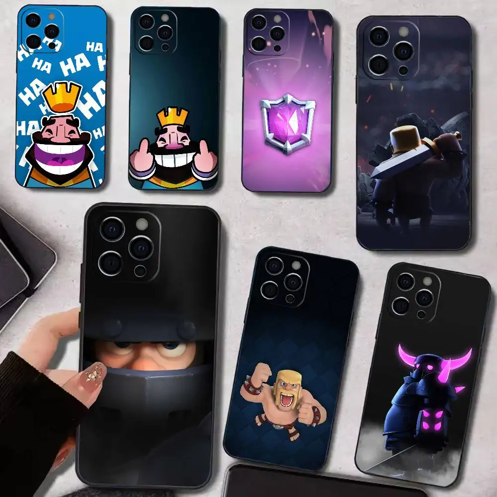 Capa de telefone C-Clash R-Royale para iPhone 17,16,15,14,13,12,11 Plus,Pro Max,XS, capa preta de silicone macio