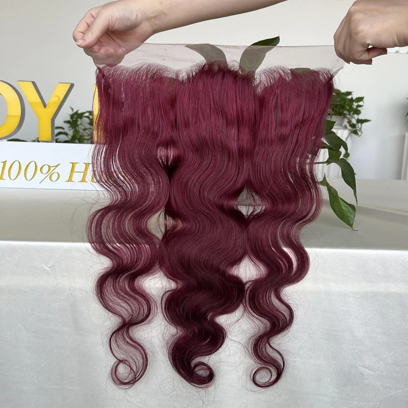 #99J Burgundy Color Body Wave 13x4 HD ace Frontal Invisible Lace Melt Skins Pre Plucked Transparent Lace 100% Raw Human Hair