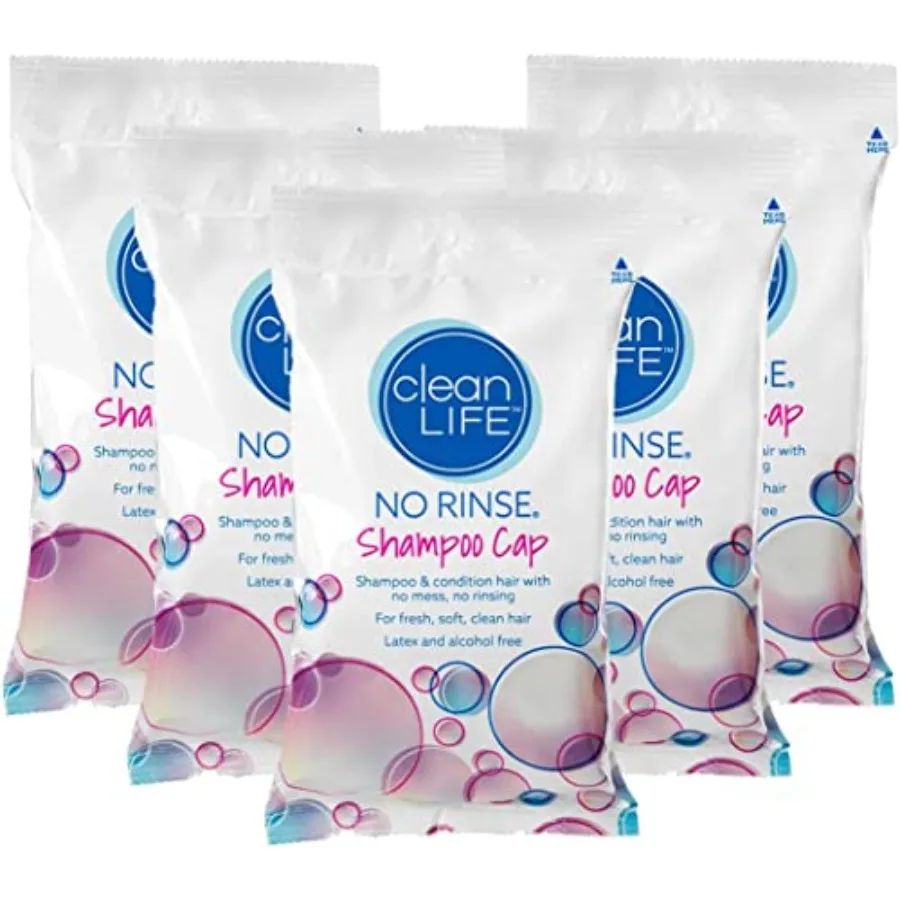 

Cleanlife Products -Rinse Shampoo Cap 5 Pack - Waterless Rinseless Hair Washing and Conditioning Shower Caps for Bathing Elderl