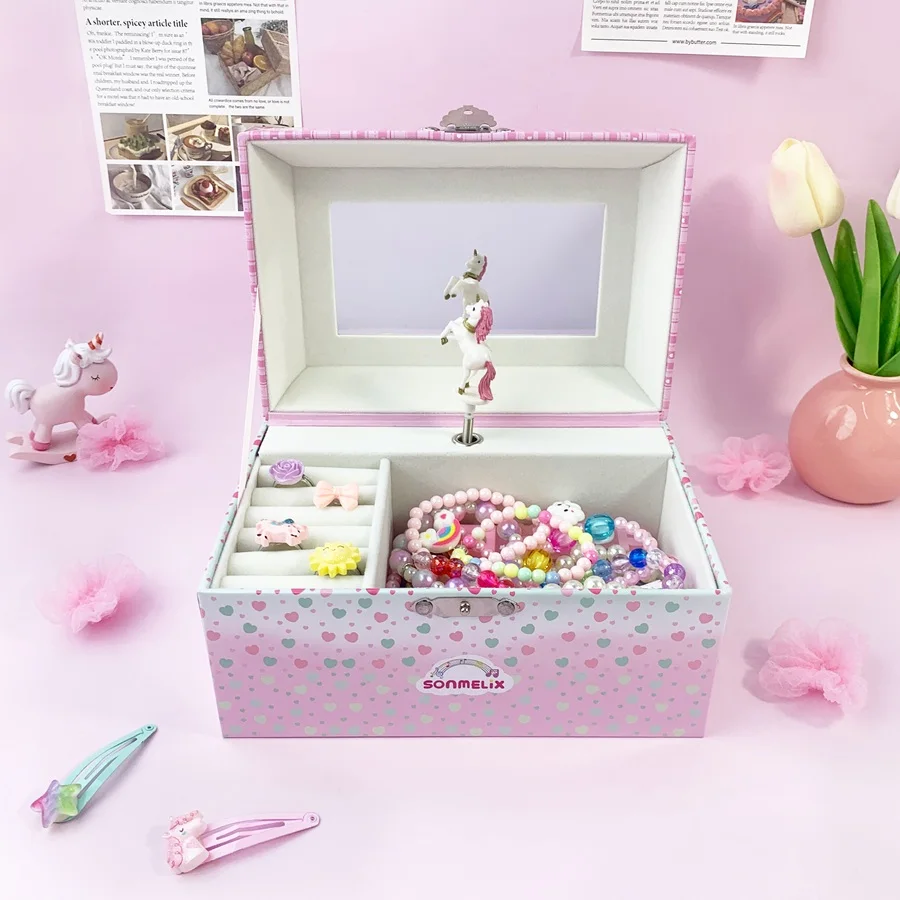 

Jewelry Storage Box Musical Gift Box Necklace Ring Jewelry Display Cases Organizer Fashion Pink Storage Box Gift Packaging S074