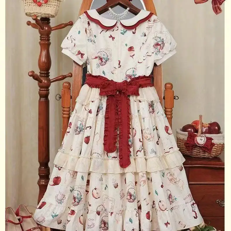 Japonês original retro doce lolita vestido de manga curta op estilo pastoral elegante bonito diário deslocamento estilo universitário vestido
