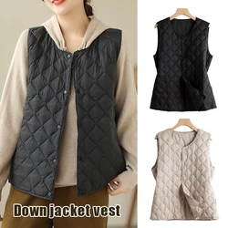 Women Winter Fashion Plaid Cotton-padded Fleece Down Jacket  Round Neck Sleeveless Jacket Waistcoat Lady Thermal Warm Vest Coat