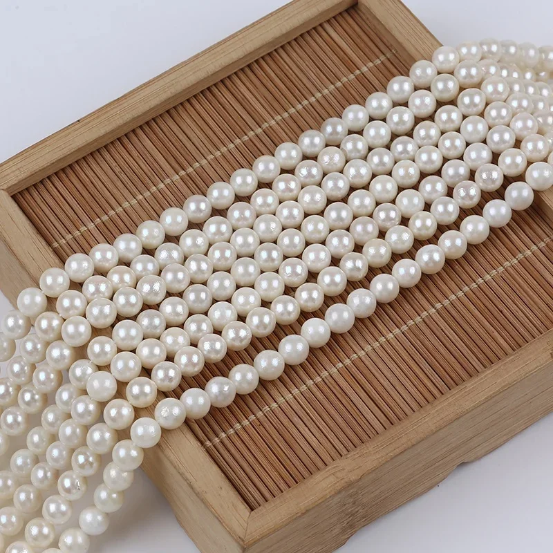 Wholesale 6.5-7mm natural white round shape seawater saltwater pearls strand