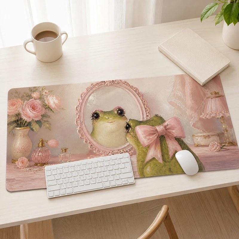 Mouse Pad Gamer Pink Flowers Cute Frogs printon demand Home New Computer Mousepad XXL Non-Slip Office Mice Pad Mouse Mats
