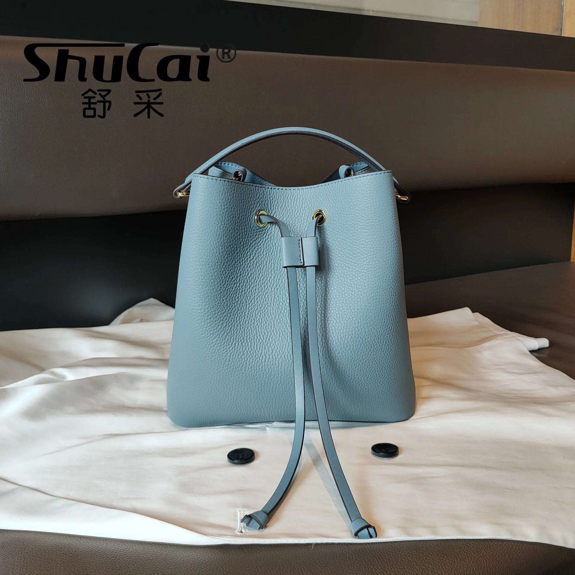 Genuine Grade Cow Leather Women Shoulder Crossbody Bag Luxury Designer Brand Ladies Cowhide Bucket Bag for Woman New Famele Tote