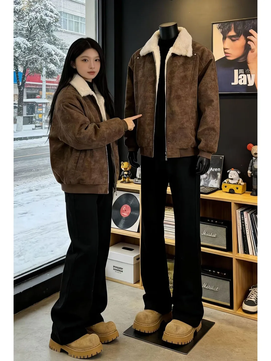 

Утепленная куртка из овечьего вельвета для мужчин, зимняя, из искусственной кожи, в байкерском стиле, хлопковая, с воротником-стойкой, в ретро-американском стиле