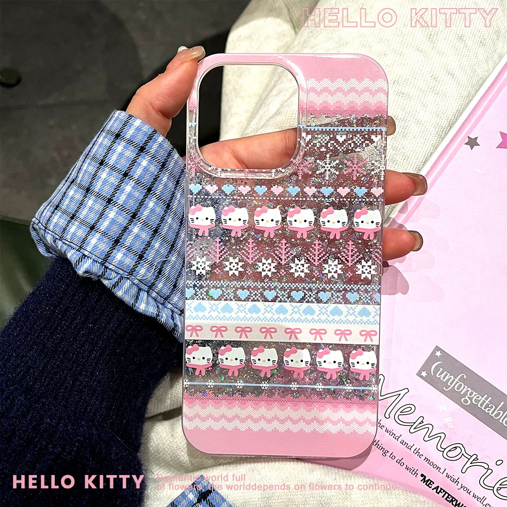 

Fashion Hello Kitty Glitter Phone Case for Women Compatible with iPhone 16 Pro Max iPhone 15 Pro 14 Plus Transparent Phone Cover