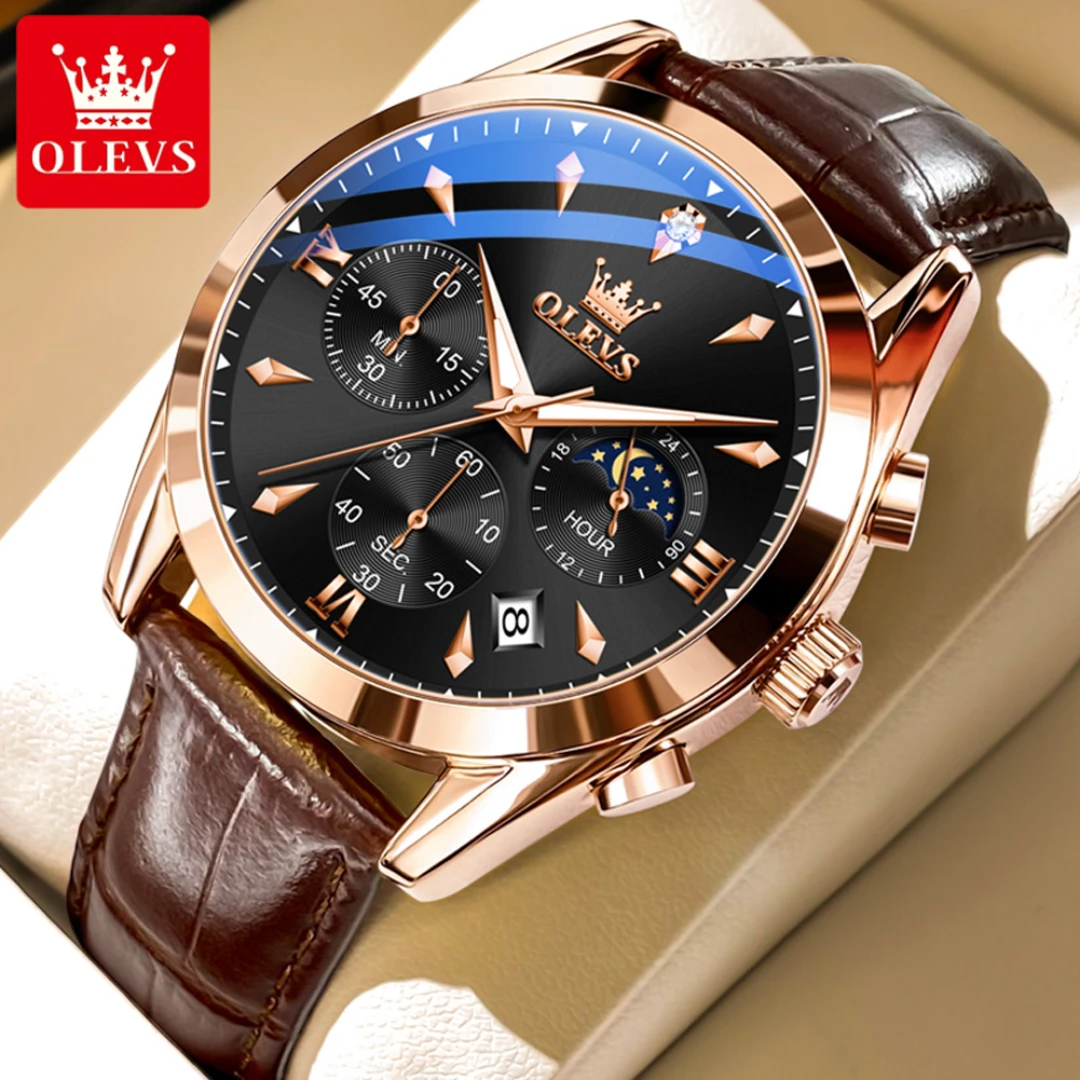 

OLEVS 3609 Quartz Fashion Watch Gift Leather Watchband Round-dial Calendar Small second