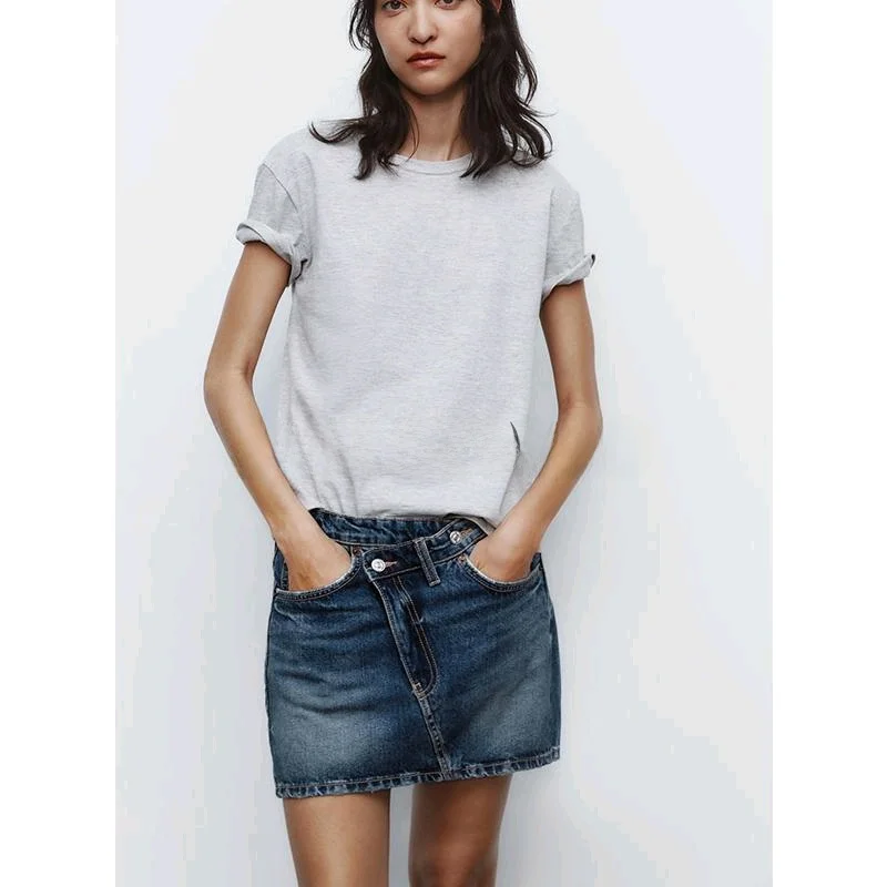 Spring New Arrival Women's Casual Denim  Skirt mid Waist A-Line ort Skirt Vintage Sle Pure Color Polyester Fiber