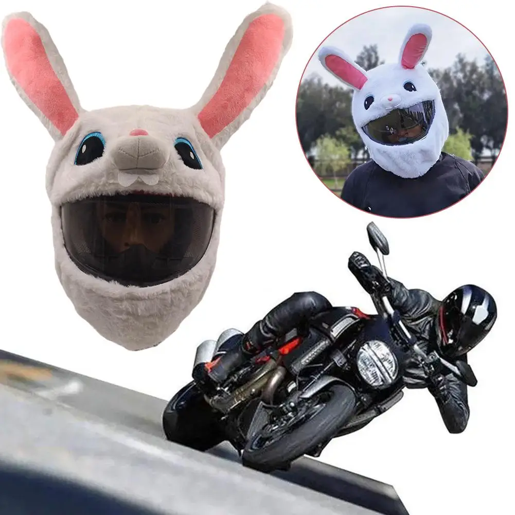 Cartoon Plush Rabbit Motorcycle Helmet Cover Suitable For Full Face Helmet Motorcycle Helmet Accessories Decoration Q1l3