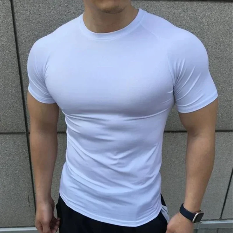 gyms Tight sports T-shirt  Men Summer Short Sleeve Fitness T Shirt Running Gym Compression T Shirt High Quality elasticity Tops