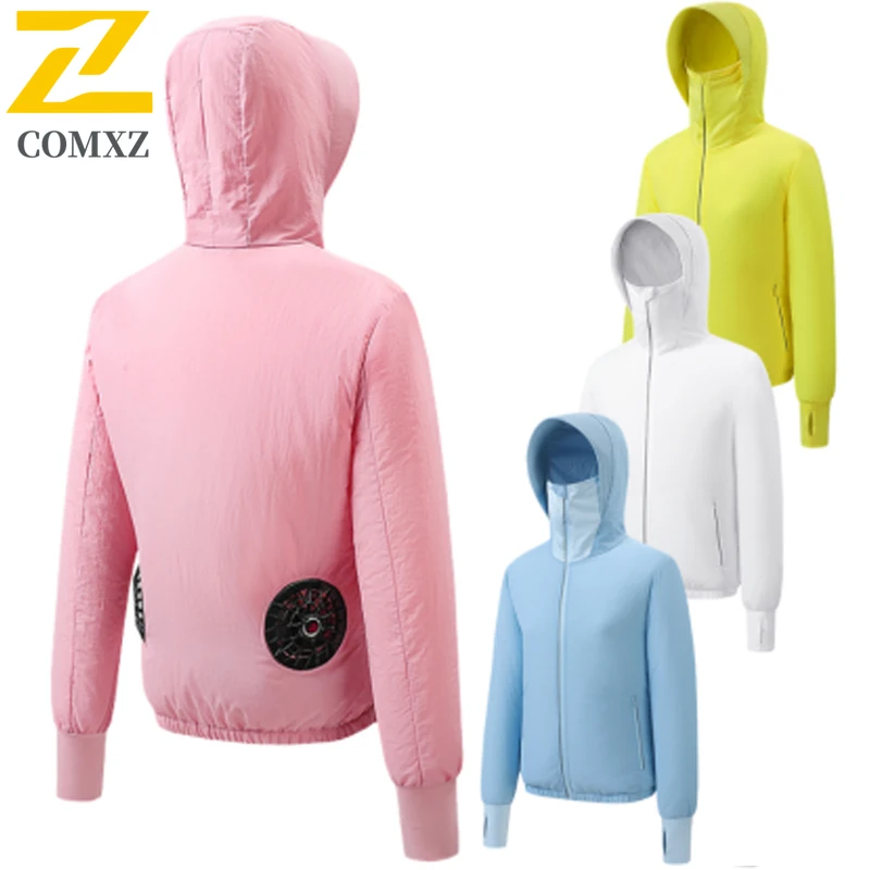 ฤดูร้อนพัดลมตกปลาเสื้อแจ็คเก็ตน้ําแข็งผู้ชายครีมกันแดด Coat เครื่องปรับอากาศเครื่องทําความเย็นเสื้อผ้าคู่อเนกประสงค์ Cooling Windbreaker