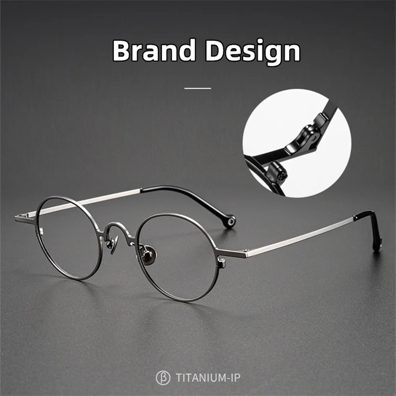 Ultralight Pure Titanium Handmade Brand Design Glass Retro Oval Myopia Hyperopia Anti Blue Light Men Prescription Glasses Frame