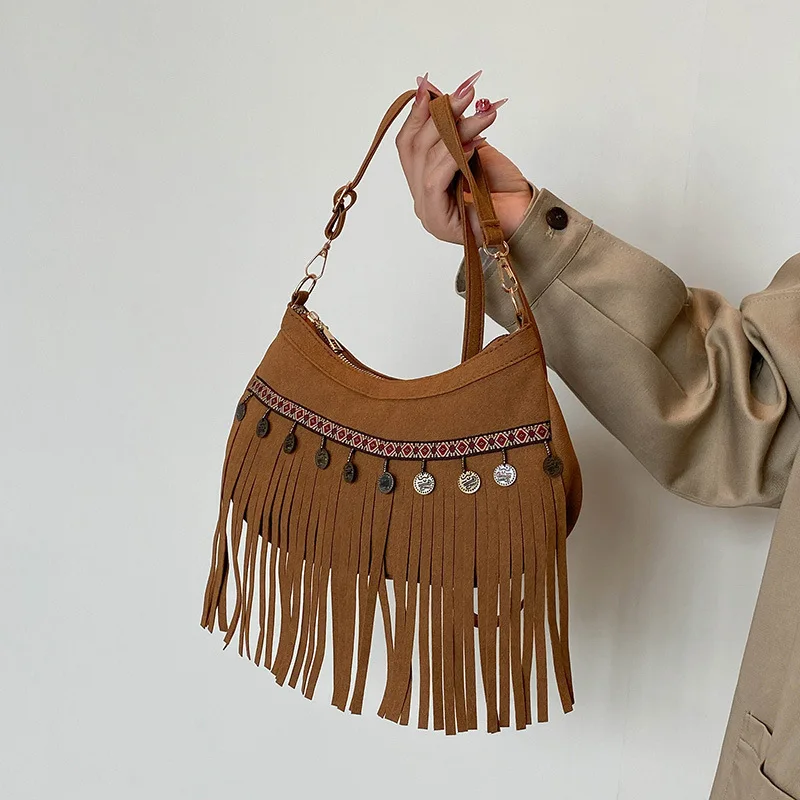 Quasten-Umhängetaschen im Ethno-Stil für Damen, vielseitige Vintage-Umhängetasche mit Fransen als Geschenk, Damenhandtaschen und Geldbörsen