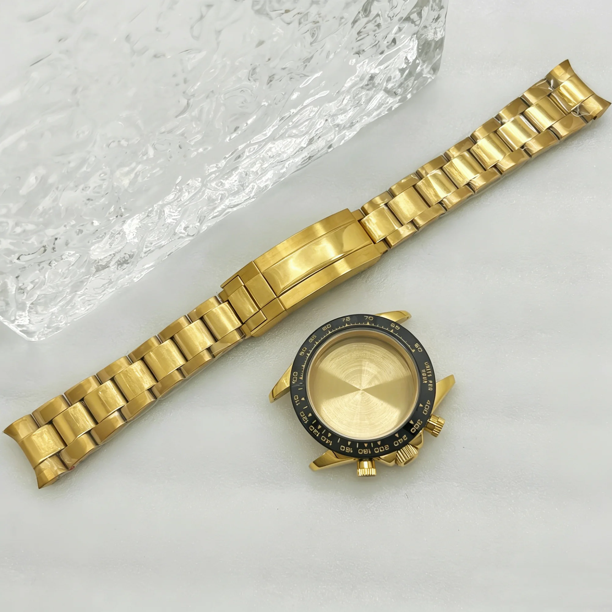 Multifunction Gold Rose Gold 39mm Sapphire Watch Case Steel Bracelet for Daytona VK63A  Movement Ceramic Parts 29.5mm Dial