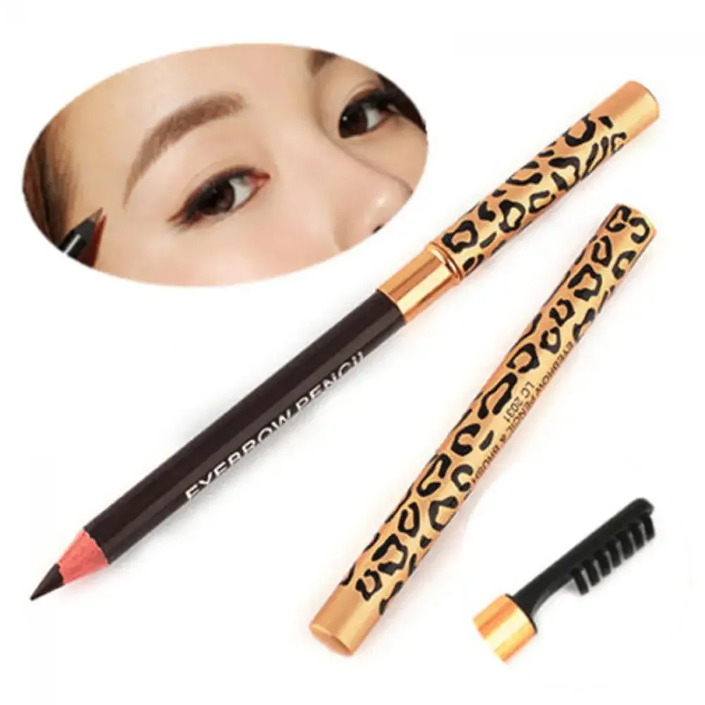 Long-Lasting Women Waterproof Brush Makeup Leopard Eyeliner Eyebrow Pencil
