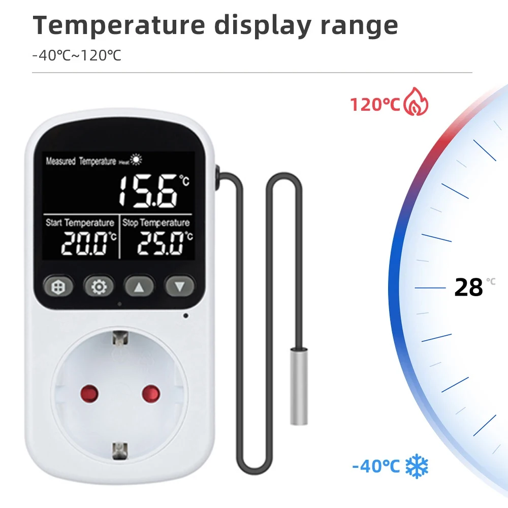 Digital EU Plug Temperature Controller Socket Outlet Thermostat With Timer Sensor Probe Heating Cooling Switch 16A Backlight