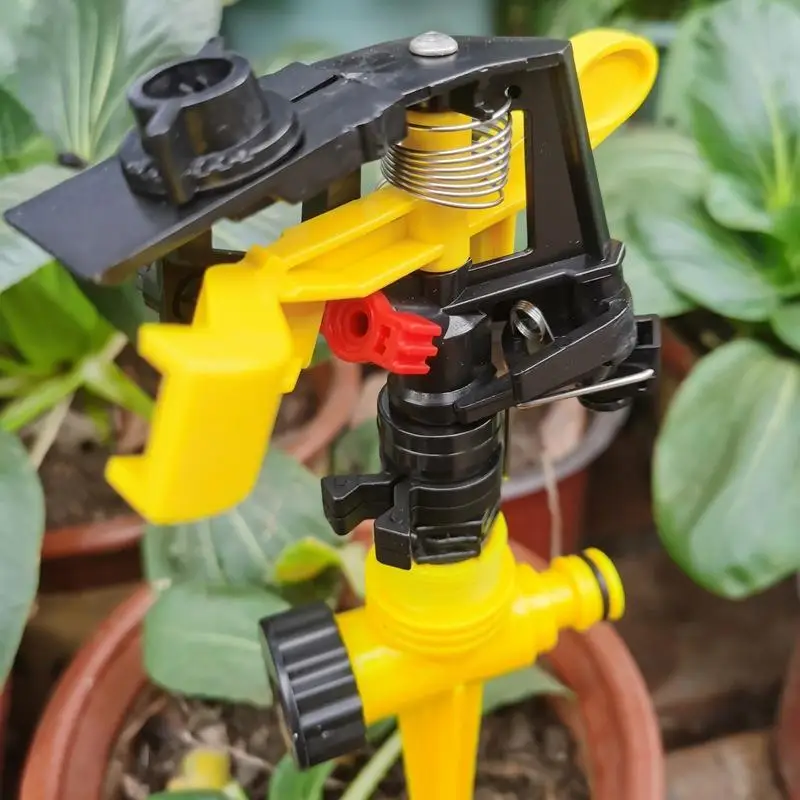 Plastic Ground Spike Impact Lawn Sprinkler 360 Degree Adjustable Auto Rotation For Garden Grass Farm Irrigation