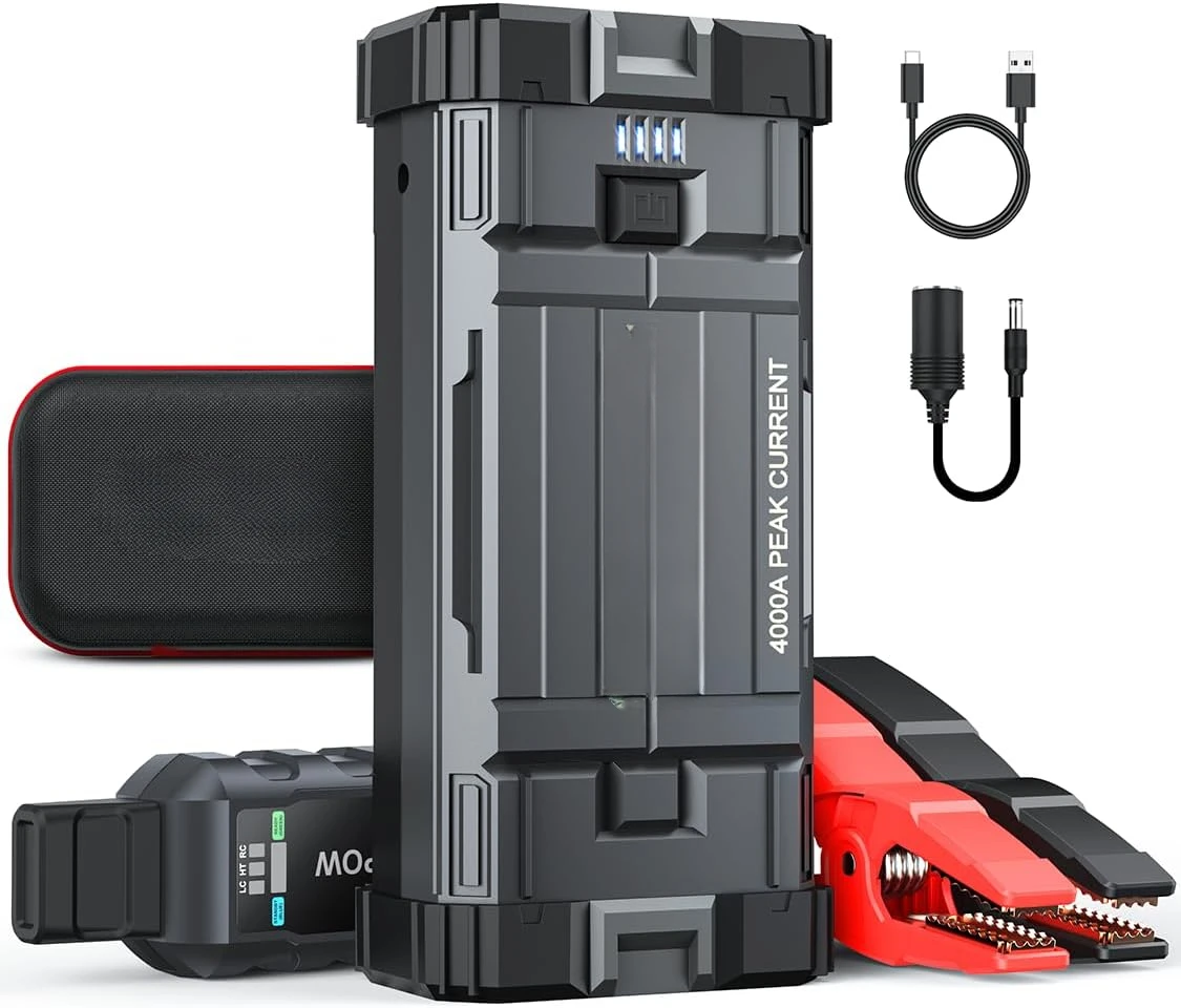 Car Jump Starter, 4000A Peak Battery, Portable Booster Power Pack, 12V Auto Jump Box with LED Light, USB Quick Charge 3.0